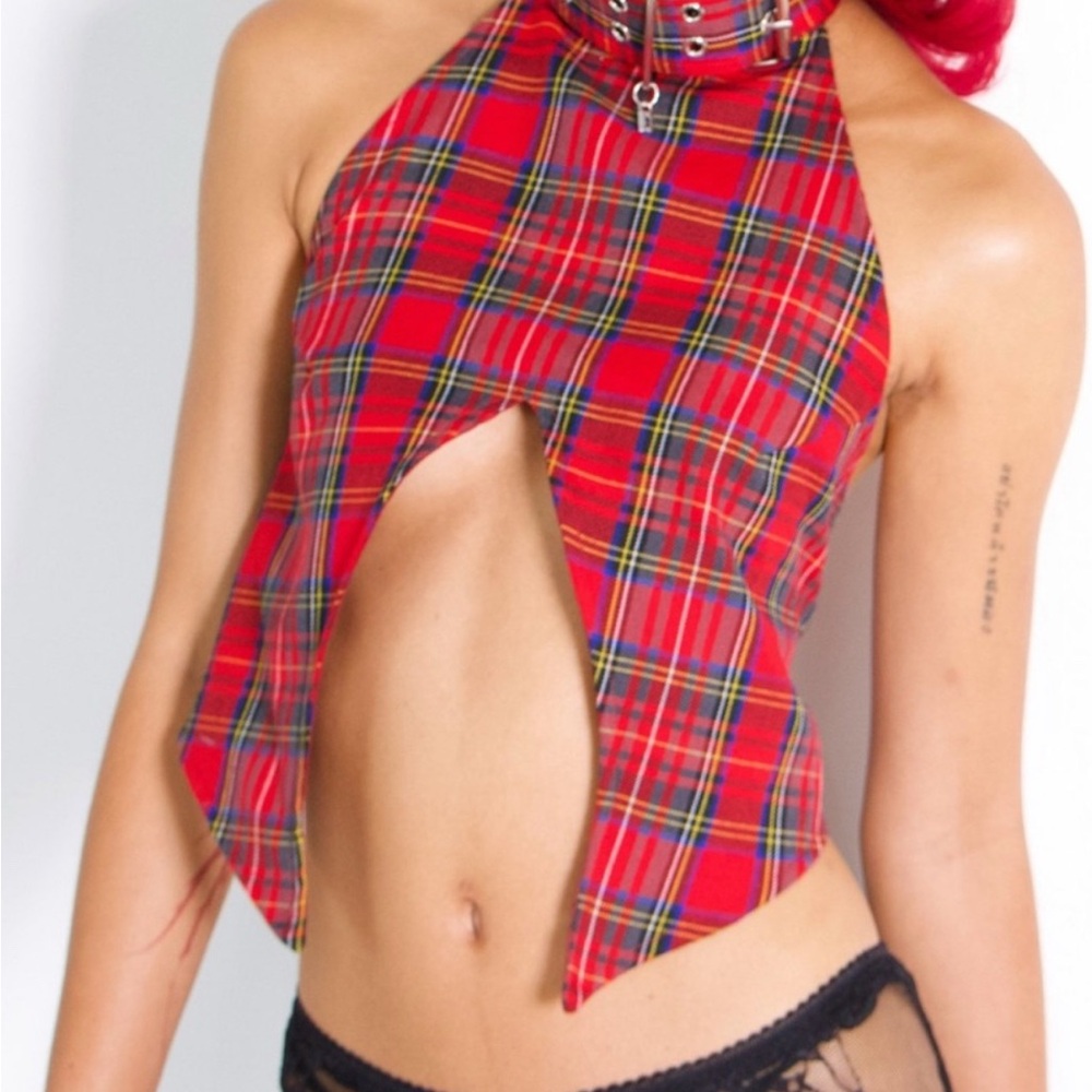 Chic Red Plaid Halter Crop Top
